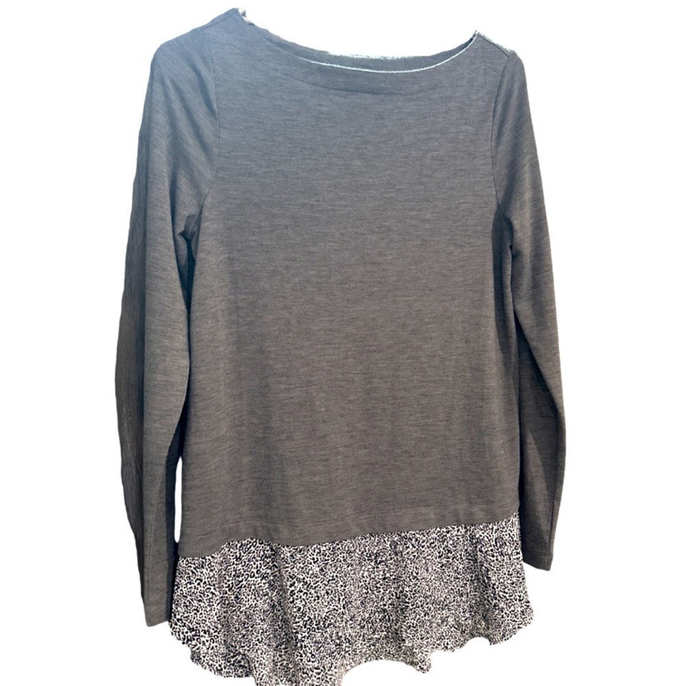 WOMENS LOFT XXS LONG SLEEVE GRAY AND CHEETAH PRINT BLOUSE